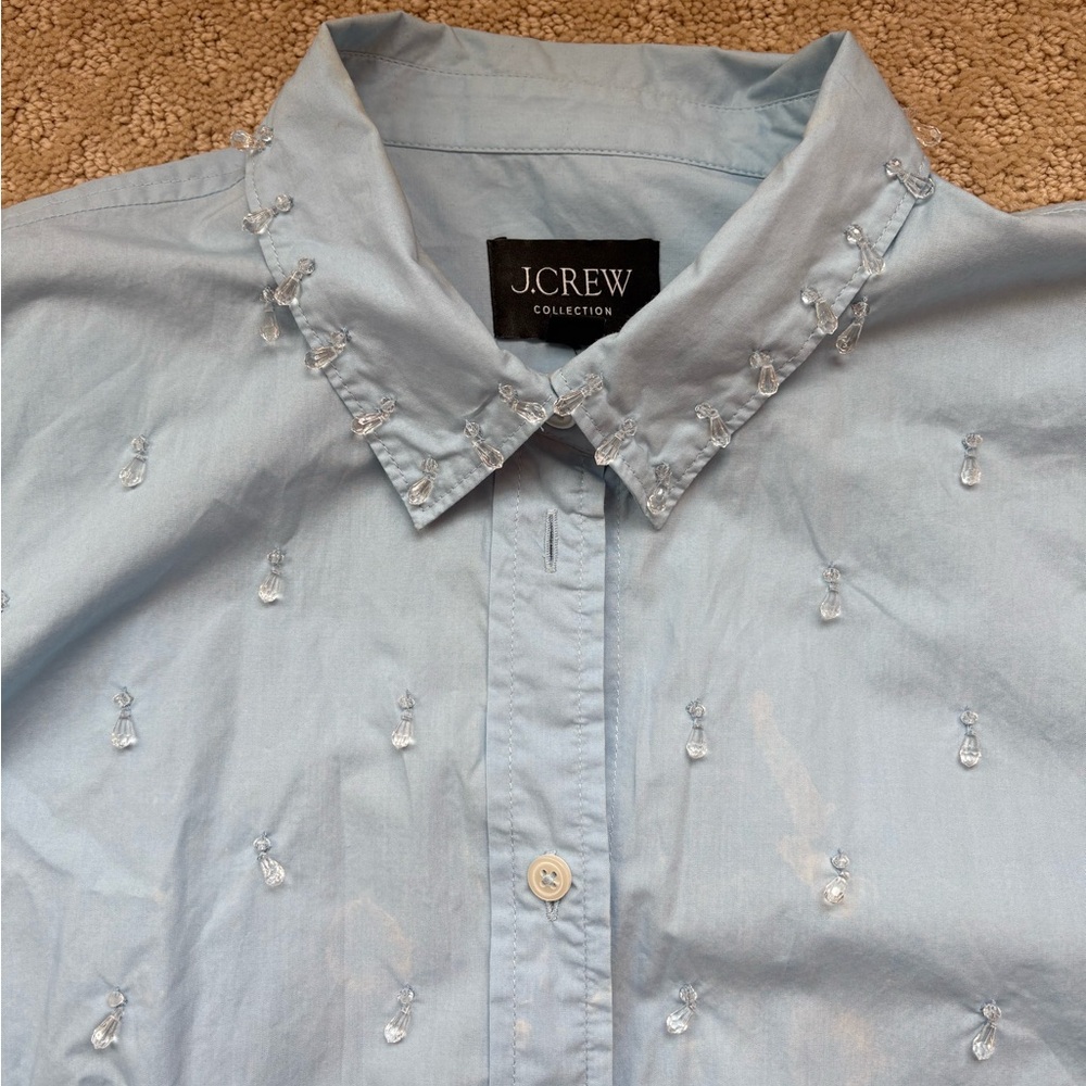 J. Crew Light Blue Short-Sleeve embellished Button-Down Shirt